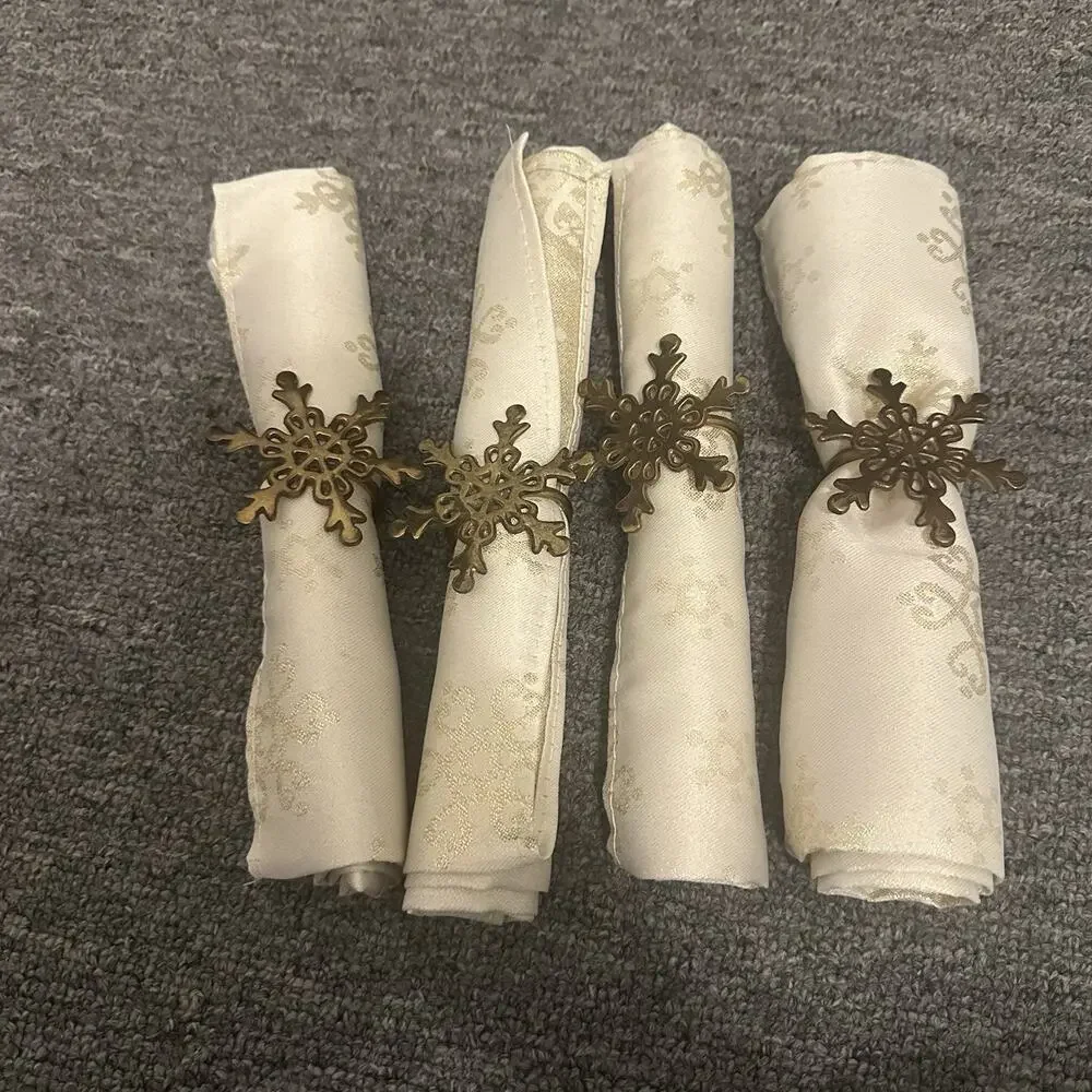Set Of 4 vintage brass snowflake napkin rings And Gold Metallic Snowflake Napkin